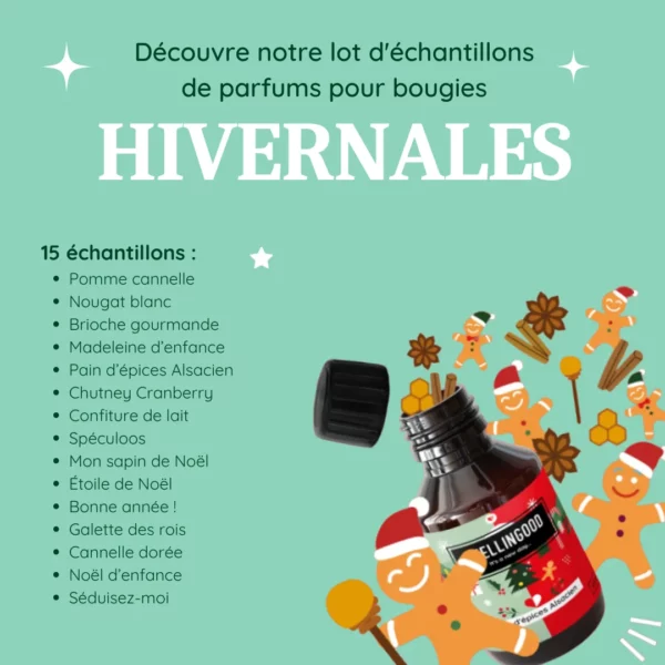 Lot d'échantillons de parfums pour bougies hivernales