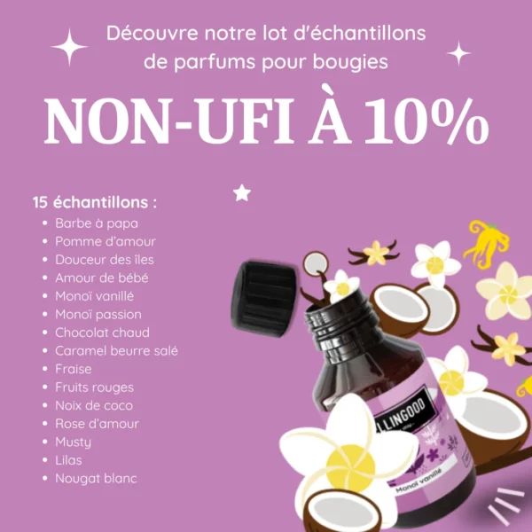 Lot d'échantillons de parfums pour bougies non-UFI à 10%