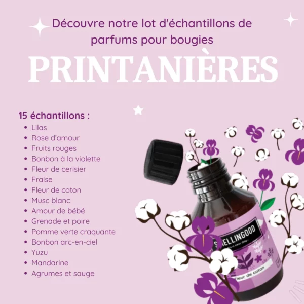 Lot d'échantillons de parfums pour bougies printanières