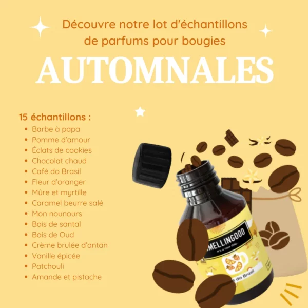 Lot d’échantillons de parfums pour bougies automnales
