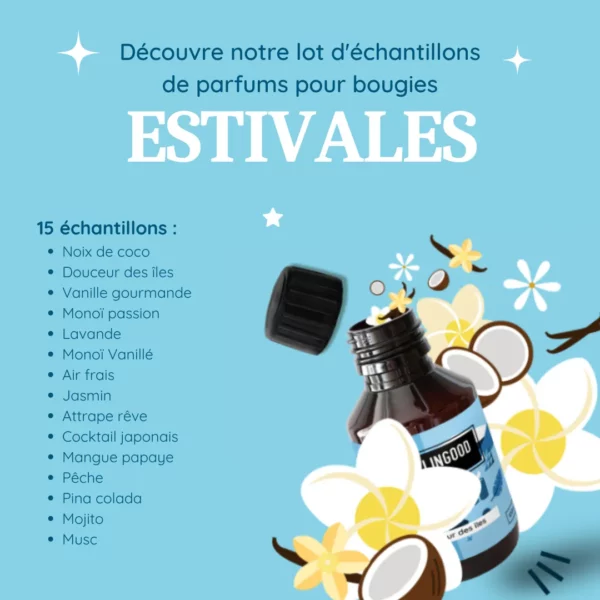 Lot d’échantillons de parfums pour bougies estivales